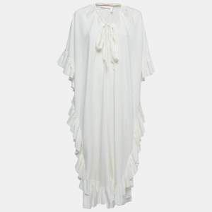 See by Chloe White Cotton Ruffle Detailed Asymmetrical Maxi Dress M