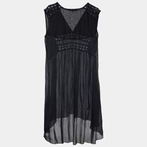 See by Chloe Black Cotton Lace Trim Tie Detail Mini Dress XL