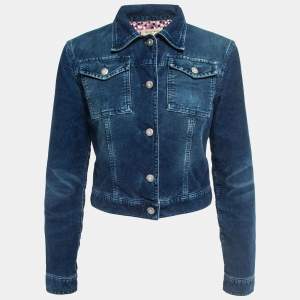 See by Chloe Blue Distressed Corduroy Button Front Cropped Jacket S