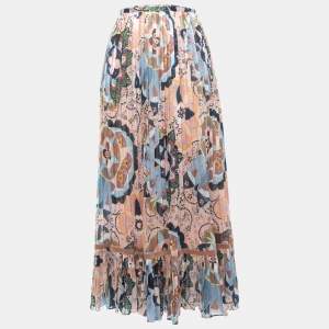 See by Chloe Multicolor Floral Printed Crepe Pleated Maxi Skirt L