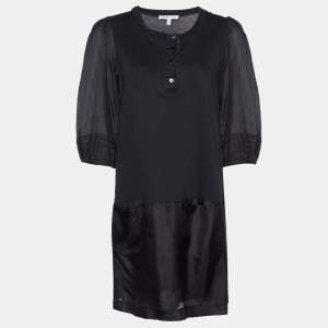 See by Chloe Black Cotton Knit & Silk Shift Dress L