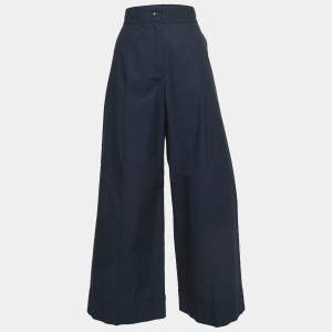 See by Chloe Navy Blue Cotton Pleated Wide Leg Trousers M