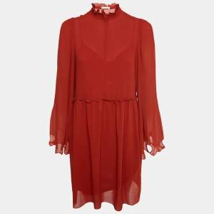 See by Chloé Earthy Red Georgette Bell Sleeve Mini Dress S