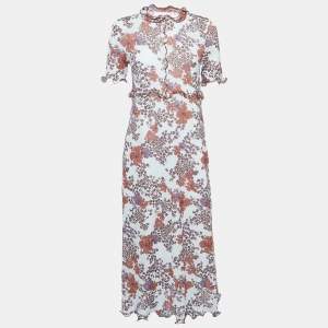 Pre Owned See by Chloe White/ Brown Floral Print Stretch Crepe Midi Dress L