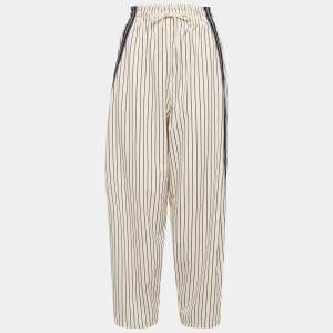 See by Chloé Cream Pinstripe Crepe Wide- Leg Trousers S