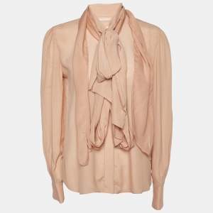 See by Chloe Anemone Pink Silk Blend Tie Neck Blouse M