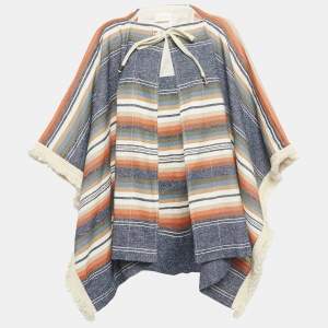 See by Chloe Multicolor Striped Canvas Fringe Detail Poncho M/L