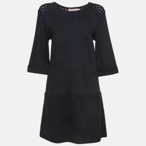 See by Chloe Black Lace and Cotton Long Sleeve Short Dress S
