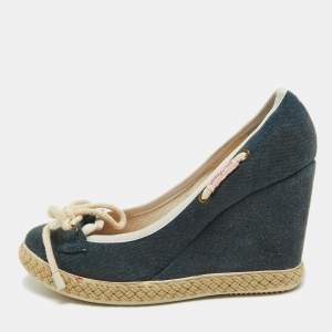 See by Chloe Navy Blue Denim Wedge Pumps Size 38