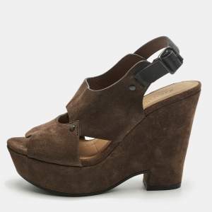 Pre Owned See by Chloé Brown Suede Wedge Sandals Size 38