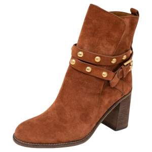 See By Chloe Brown Suede Janis Heeled Ankle Boots Size 40