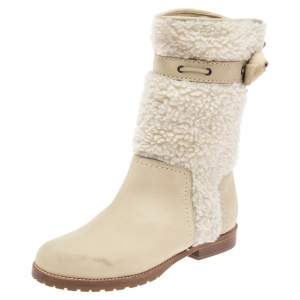 See by Chloe Beige Shearling Fur and Nubuck leather Mid-Calf Boots Size 37