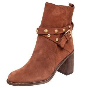 See By Chloe Brown Suede Janis Heeled Ankle Boots Size 39