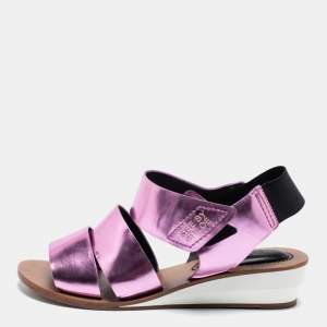 See by Chloe Metallic Purple Leather Slingback Wedge Sandals Size 38