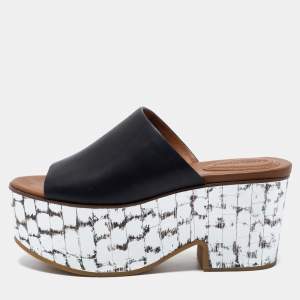 See by Chloe Black Leather Platform Slide Sandals Size 38