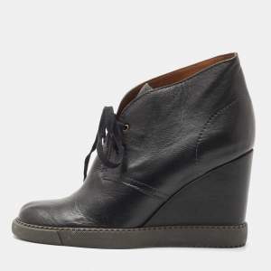 Pre Owned See by Chloe Black Leather Wedge Ankle Boots Size 41