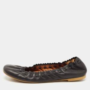 Pre Owned See by Chloe Black Leather Scrunch Ballet Flats Size 36