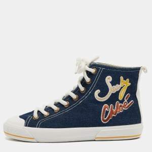 See by Chloé Blue Demin High Top Sneakers Size 40