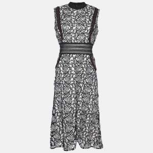 Self-Portrait Black/White Lace Sleeveless Midi Dress M