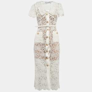 Self-Portrait Cream Lace Belted Midi Dress XS