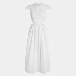 Self-Portrait White Cotton Lace Bib Detail Sleeveless Midi Dress S