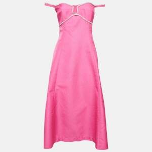 Self-Portrait Pink Textured Crepe Diamante Detail Midi Dress L