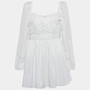 Self-Portrait White Taffeta Pleated Mini Dress M