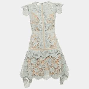Self-Portrait Mint Green Floral Guipure Lace Mini Dress M
