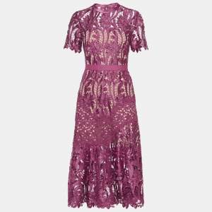 Self-Portrait Burgundy Floral Lace Midi Dress S