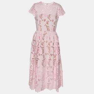 Self-Portrait Pink Lace Cotton Guipure Midi Dress S
