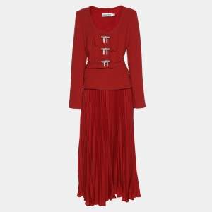 Self-Portrait Red Crepe Pleated Midi Dress M