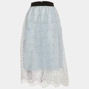 Self-Portrait Blue Daisy Guipure Lace Midi Skirt M