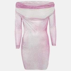 Self-Portrait Pink Rhinestone Contour Print Mesh Mini Dress M