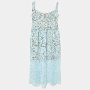 Self-Portrait Blue Cord Lace Diamante Sleeveless Midi Dress S