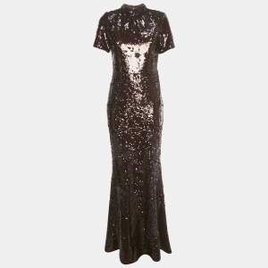 Pre Owned Self-Portrait Brown Sequin Maxi Dress M