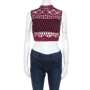 Self Portrait Burgundy Cutout Lace Sleeveless Crop Top S