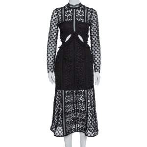 Self-Portrait Black Guipure Lace Payne Cutout Midi Dress S