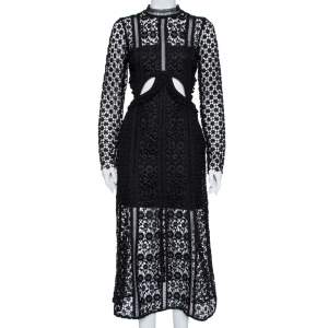 Self Portrait Black Guipure Lace Cutout Detail Maxi Dress M