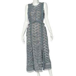 Self-Portrait Blue Faux Suede Cutwork Detail Sleeveless Midi Dress M