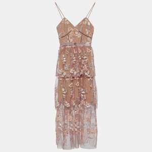 Self-Portrait Pink Tulle Floral Embellished Midi Dress XS