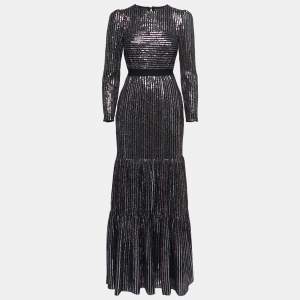 Self-Portrait Black Sequined Tiered Maxi Dress S