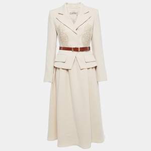 Self-Portrait Beige Crepe Belted Midi Dress S