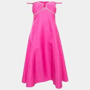 Self-Portrait Pink Jacquard Rhinestone-Embellished Midi Dress L