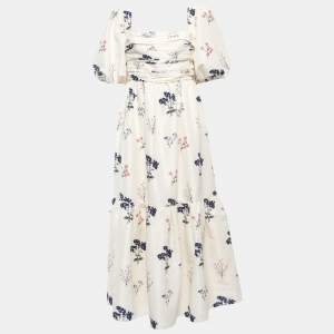 Self-Portrait White Ivory Floral Printed Taffeta Midi Dress L
