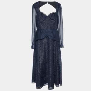 Self-Portrait Navy Blue Metallic Fil Coupe Midi Dress L