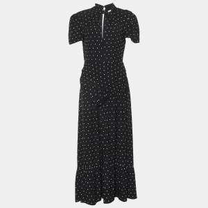 Self-Portrait Black Studded Crepe Ruched Long Dress S