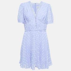 Self-Portrait Purple Polka Dot Crepe Pleated Mini Dress L