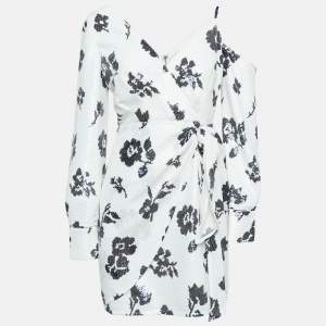 Self-Portrait White Floral Sequin One-Shoulder Mini Dress M