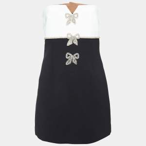 Self-Portrait Black/White Crepe Bow Detail Strapless Mini Dress M