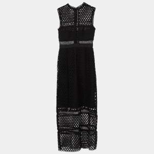 Self-Portrait Black Guipure Lace Sleeveless Midi Dress S